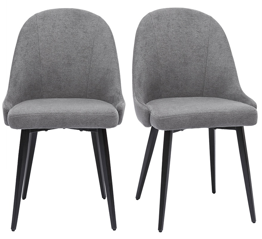 Design-Stühle Stoff mit Samteffekt in Grau und schwarze Metallfüße (2er-Set) REEZ