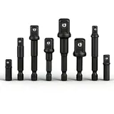 Treki 8 Stück Stecknuss Adapter Nuss Steckschlüssel Adapter 1/2 3/8 1/4 Zoll Vierkantantrieb auf 6,35mm Sechskantschaft, Vierkant auf Sechskant Nuss Aufsatz für Akkuschrauber Schlagschrauber
