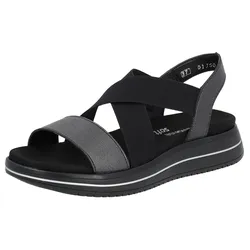 Riemchensandale REMONTE, Damen, Gr. 37, schwarz, Leder, sportlich, Schuhe, Sommerschuh, Sandalette, Keilabsatz, mit praktischem Gummizug