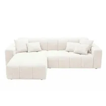 GRAINGOLD Ecksofa Velours 3-Sitzer Weiß
