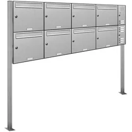 AL Briefkastensysteme 8er Premium Edelstahl Standbriefkasten Anlage Klingel Rechts Postkasten 4x2