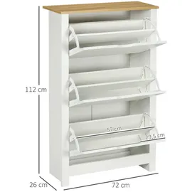 Homcom Schuhschrank Schuhkipper Schuhregal mit 3 Klappen für 18 Paar Schuhe platzsparend Schuhständer für Flur, Eingangsbereich Weiß+Natur 72 x 26 x 112 cm Garderobe, Schuhaufbewahrung, Schuhschränke