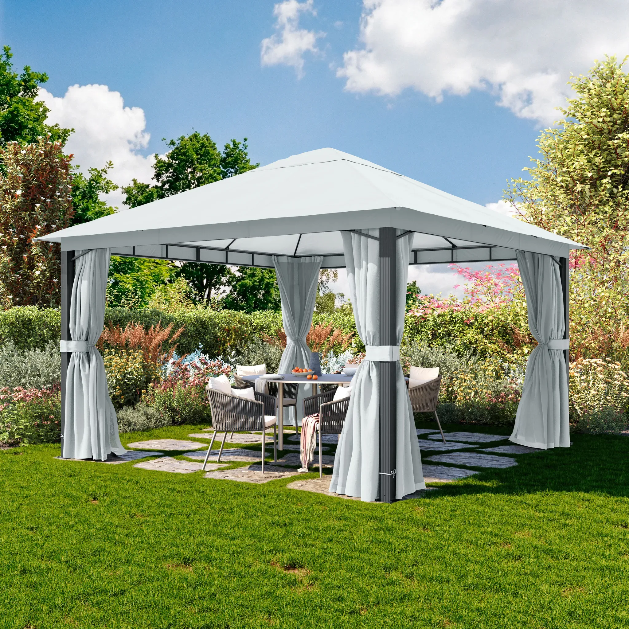 TOOLPORT Sunset 4x4 m Softtop Gartenpavillon, inkl. 4 Seitenteile, stone - (300687)