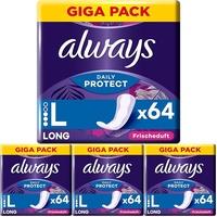 Always Dailies Protect Slipeinlagen Damen, Long (64 Binden) Gigapack, mit frischem Duft, atmungsaktiv, flexibel (Packung mit 4)