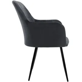 ECD Germany – Esszimmerstühle 2er Set Dunkelgrau | Samtbezug, Armlehnen, Metallbeine, ergonomische Esszimmer- & Küchenstühle