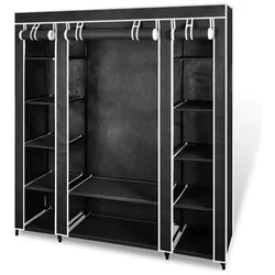 vidaXL Stoffschrank mit Fächern Kleiderstangen 45×150×176 cm Schwarz