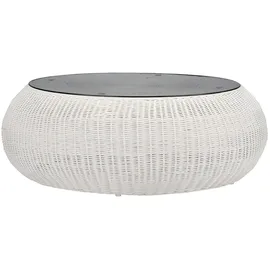 vente-unique Whiteheaven Gartenbeistelltisch rund Polyrattan elfenbeinweiß