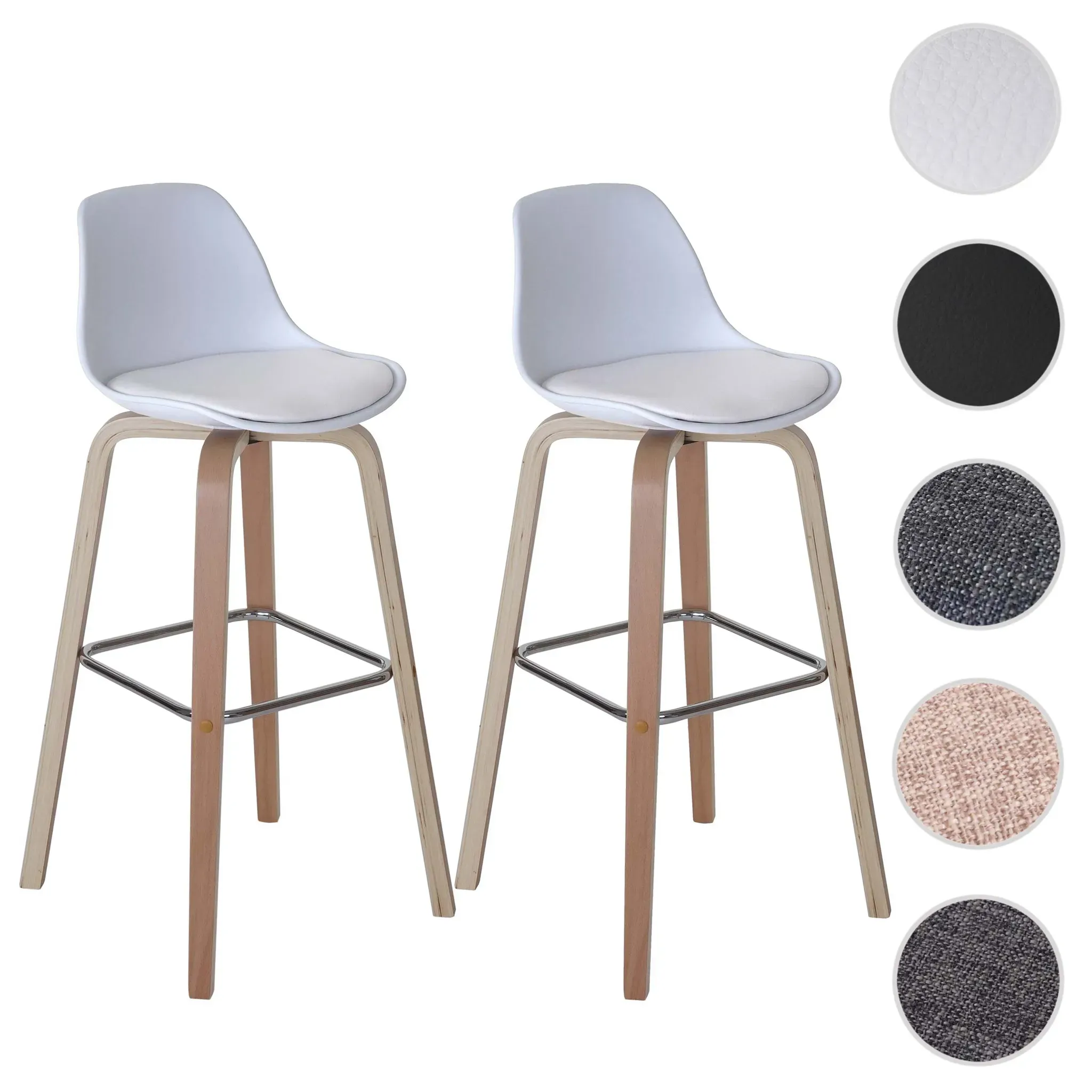 2er-Set Barhocker HWC-A89, Barstuhl Tresenhocker mit Lehne ~ Kunstleder, weiß