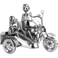 BRUBAKER Dekofigur Schraubenmännchen Motorrad mit Beiwagen (1 Stück), kunstvolle Metallskulptur für Motorradfahrer*innen und Motorradfans, Metallfigur silberfarben