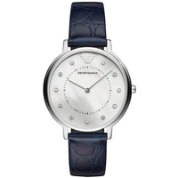 Emporio Armani Uhr für Damen , Zweizeiger Uhrwerk, 32mm Silbernes Edelstahlgehäuse mit Lederarmband, AR11095