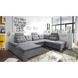 ed exciting design Wohnlandschaft Nalo mit Bettfunktion, Bettkasten, Kopfstützen, Nierenkissen etc. grau