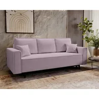 Schlafsofa 225 cm Nela - Klappsofa, Schlafcouch - Sofa mit Bettkasten, Skandinavischer Stil - Samtstoff (Rosa - Lincoln 61) - Rosa