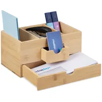 Relaxdays Schreibtisch Organizer, 2 Schubladen, 3 Fächer, aus Bambus,