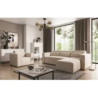 Fun Möbel Ecksofa Schlafsofa inkl. Sessel WALDO, Stoff Brooklyn Pearl Ottomane Rechts