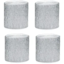4 Krepppapier Rollen 5cm x 10m Krepp Papier Set zum Basteln Dekorieren Kreppband Floristenkrepp Hochzeit Bastelbedarf Bastelzubehör Silber metallic