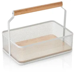 4x Buffet Korb mit Tragegriff weiß Metall / Holz 23,5 x 15,6 x 7,5 cm