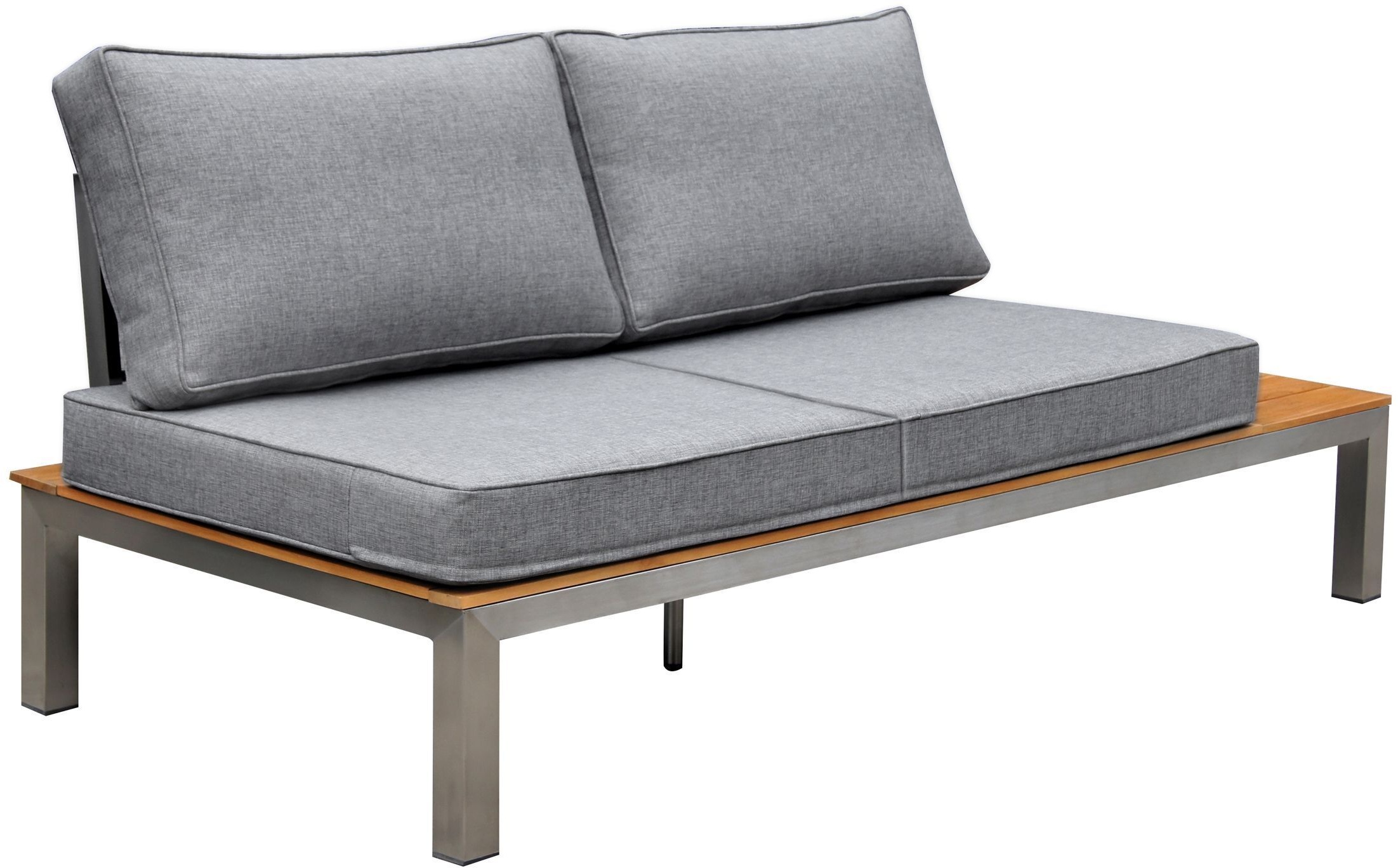 OUTFLEXX 2-Sitzer Sofa, silber/grau, Edelstahl/FSC-Teakholz/Textil, 168 x 79 x 64 cm