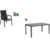 KETTLER Cubic/Basic Plus Padded Garten-Essgruppe, anthrazit, Alu/Kettalit/Textilene, 160x90 cm, 6 Stapelsessel