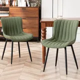 YOUTASTE Esszimmerstühle 2er Set, Stühle Esszimmer Leder, Küchenstuhl Polsterstuhl bis 150kg belastbar, Essstühle mit Rückenlehne, Vintage Moderne, für Esszimmer, Küche, Olivgrün