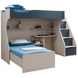 JV Möbel Kinderzimmer-Set aus Holz in Blau mit Bett, Nachttisch