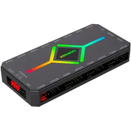 gamemax V4.0 Gehäuselüfter-Hub – 9-Port-PWM-Lüfterverteiler mit RF-Fernbedienung und SATA-Stromversorgung, Schwarz