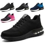 Eivaza Sicherheitsschuhe Arbeitsschuhe Leicht Sportlich Stahlkappenschuhe Atmungsaktiv Sneaker mit Stahlkappe Herren Order Damen Gr.37, Schwarz - 37 EU