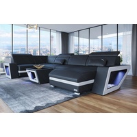 Sofa Dreams Wohnlandschaft Ledersofa Catania U Form Couch Leder Sofa, mit LED, wahlweise mit Bettfunktion als Schlafsofa, Designersofa schwarz