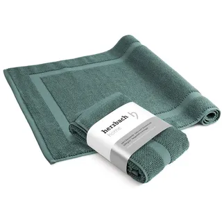 herzbach home Badvorleger Set 100% Baumwolle | Duschvorleger | 1.000 g/m2 | Saugfähig | Waschbar (Ozeangrün, 50 x 80 cm 2er Pack)
