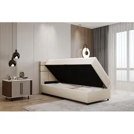 panda möbel Boxspringbett 90x200 mit Bettkast und Topper - Beige,