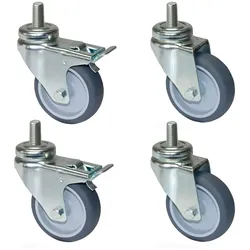 PRIOstahl Apparaterollen Grau 100mm mit Rückenloch + Stift M10x25mm 2x Lenkrollen + 2x Bremsrollen