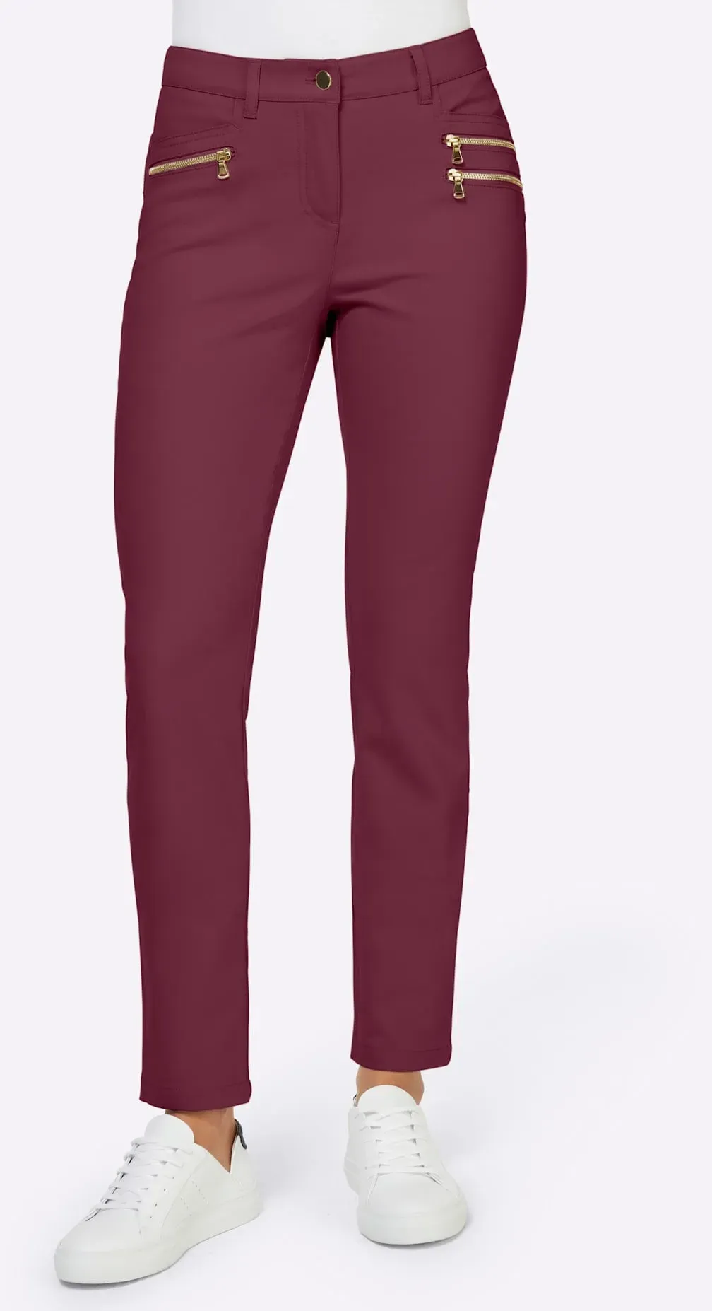 Stretch-Hose HEINE, Damen, Gr. 20, Kurzgrößen, bordeaux, 48% Baumwolle, 45% Polyester, 7% Elasthan, Miedereinsatz:15% Elasthan, 85% Polyamid, unifarben, lang, Hosen