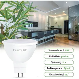 Lumiled GU5.3 LED Lampen Leuchtmittel, Spot 10 Stück Set, MR16 6W entspricht 50W, 6500K Kaltweiß 580 Lumen, 120° Abstrahlwinkel Spots kalt