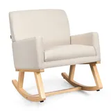 COSTWAY Schaukelstuhl, gepolsterter Schaukelsessel aus Massivholz, Schwingsessel, Relaxstuhl für Wohnzimmer, Schlafzimmer, Beige