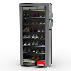 Intirilife Faltschrank 170x58x28 cm in ASCH GRAU - mit Reißverschluss Stoffschrank Kleiderschrank Schuhregal mit 9 Ablagefächern
