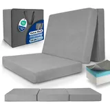 Beautissu Premium XL Klappmatratze 100x200cm Gästebett faltbar inkl. Tasche – extra dick Visco-Matratze hoher Schlafkomfort – waschbar Gästematratze klappbar einfacher Transport – Grau