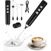 Elektrischer Milchaufschäumer, 3 Quirle, 3 einstellbare Geschwindigkeiten, per USB wiederaufladbar, mit Ladestation, für Kaffee, Cappuccino und heiße