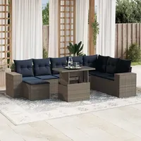 vidaXL Gartensofa-Set 9-tlg. grau Polyrattan