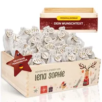 Amari ® Personalisierte Adventskiste 008 - Adventskalender 2025 aus Holz mit Namen - Weihnachtskalender für Kinder & Erwachsene