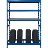 Callidus Baumarkt Schwerlastregal als Reifenregal | für 8 Reifen ✓ 110 cm breit | blau ✓ Werkstattregal Reifenständer Garagenregal (1, 1 Reifen Ebene + 3 Ablage Ebenen)