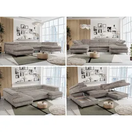 MKS Meble Ecksofa U-form Cord 2-Sitzer Grau