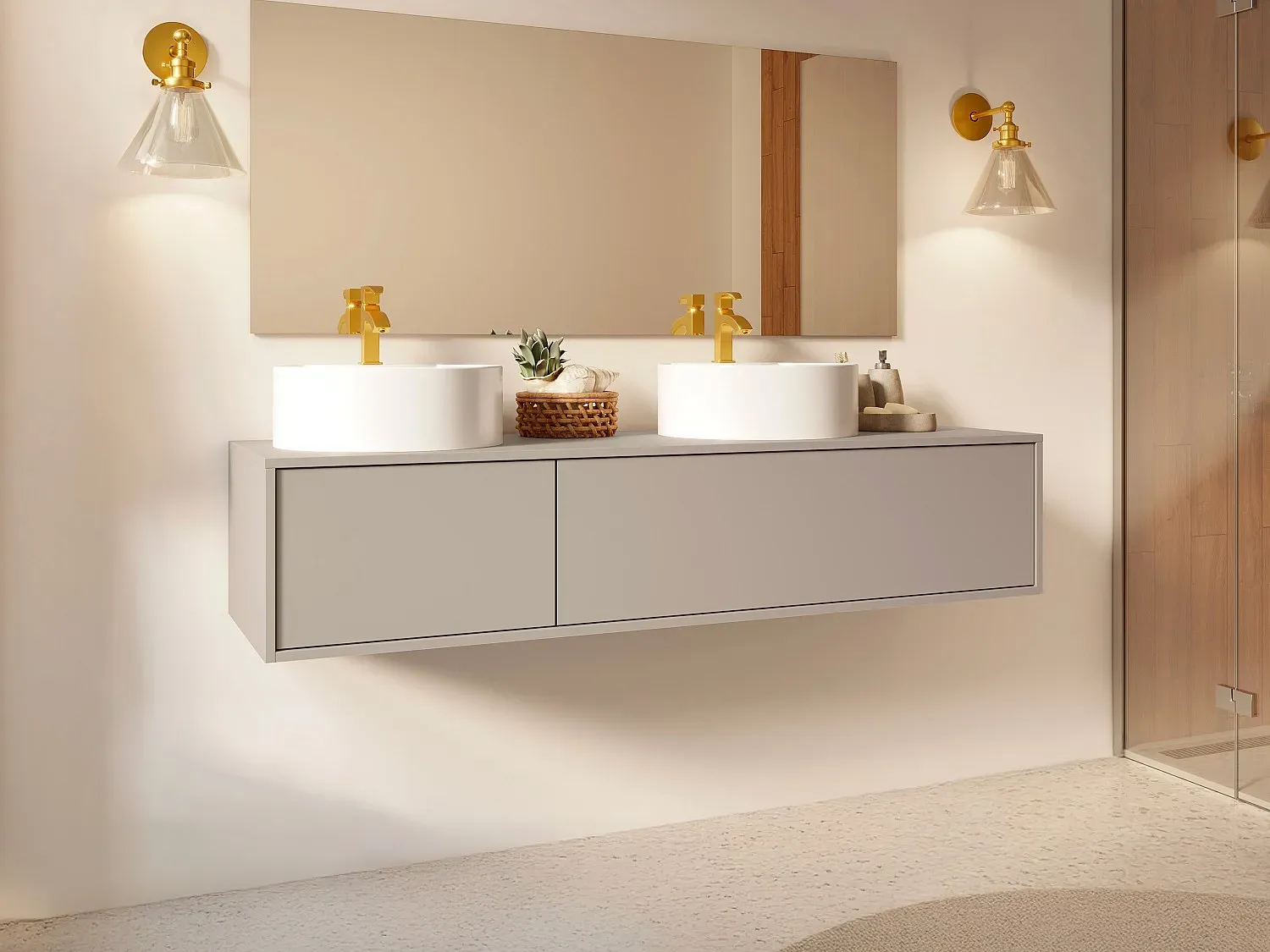 Waschbeckenunterschrank hängend - Beige - 150 cm - ISAURE II