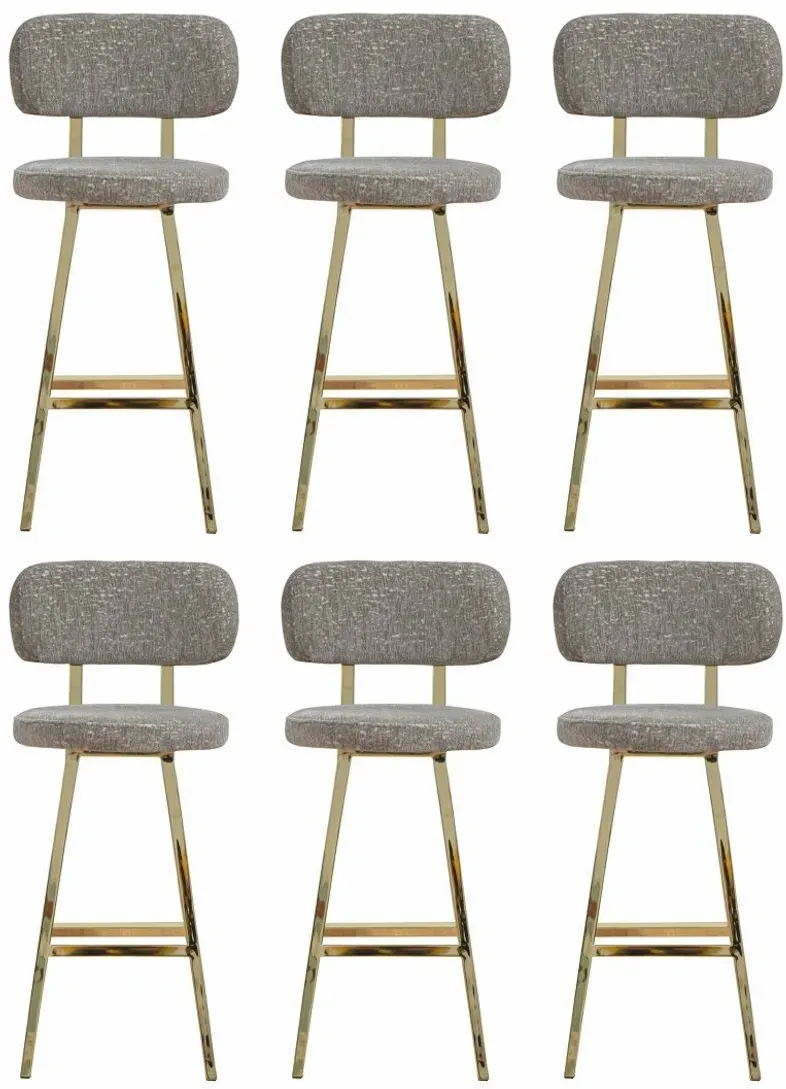 Casa Padrino Luxus Barstuhl 6er Set Grau / Gold H. 106 cm - Bar Möbel