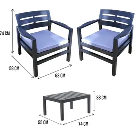 Dmora Outdoor-Lounge-Set 3-tlg. Anthrazit