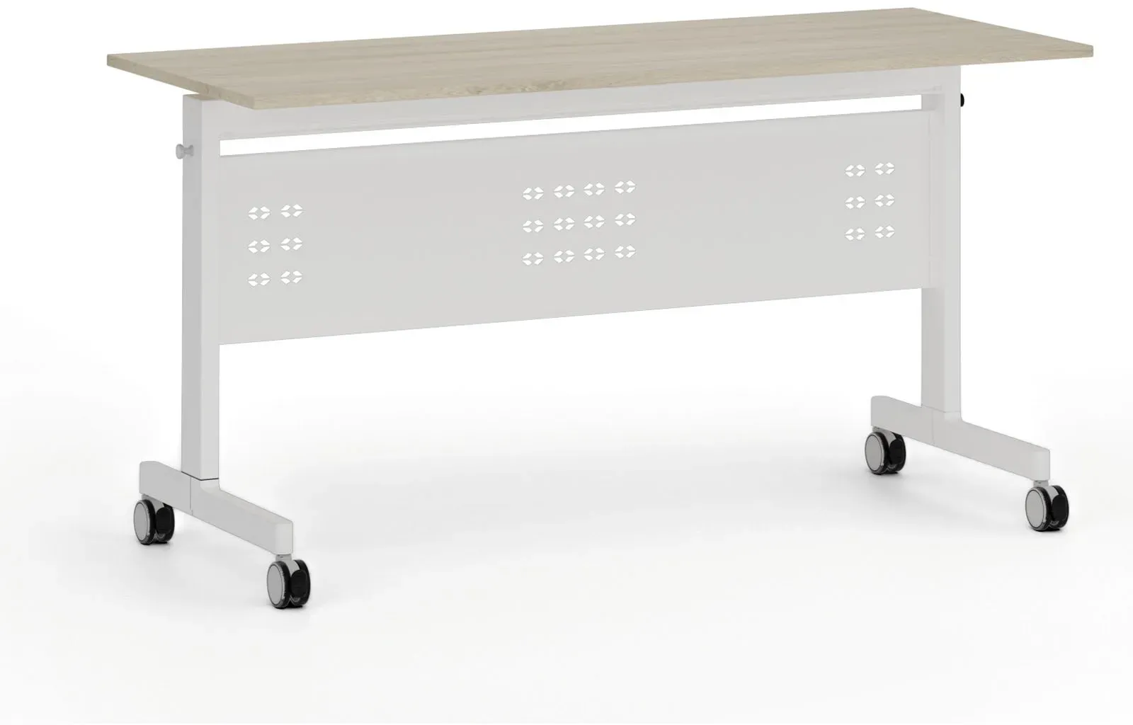 Mobiler Schreibtisch PRIMO MOBI, 1400 x 600 mm, weißes Untergestell, Eiche natur