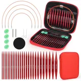 Coopay Auswechselbare Rundstricknadeln Set, 3,0-10,0 mm Rundstricknadeln (4 Längen verstellbar), Stricknadeln Rundstricknadel mit Aufbewahrungstasche, Aluminium Austauschbare Rundstricknadeln, Rot