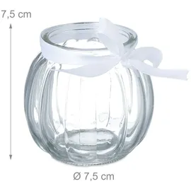Relaxdays Windlicht, 12er Set, aus Glas, Teelichtgläser mit Schleife, innen & außen, Teelichthalter Deko, transparent