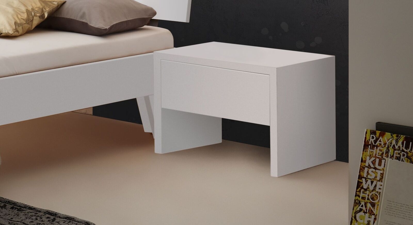 Schubladen-Nachttisch aus deckend weiß lackierter Buche - Kieran