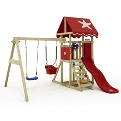 Spielturm DinkyStar mit Schaukel & roter Rutsche 8m2