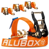 Alubox Spanngurt mit Ratsche und J-Haken 38mm breit orange Belastbarkeit 1000kg Ratschengurt TÜV G/S geprüft - Länge 4,6m - 4 Stück