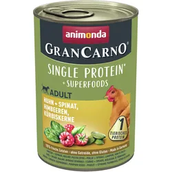 animonda Gran Carno Superfoods 400g Dose Hundenassfutter 6 x 400 Gramm Huhn + Spinat, Himbeeren, Kürbiskerne